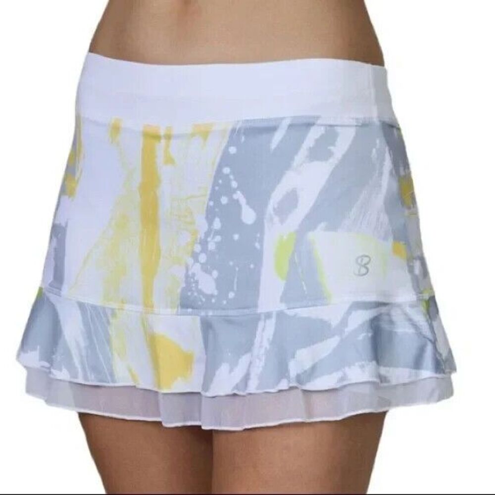 Sofibella UV-Colors White Gray Yellow Canvas Print Athletic Skort Size S